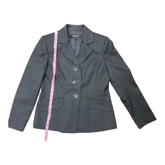 Kasper Charcoal Blazer Trousers Silver Satin Blouse Pantsuit Size 4P Office EUC - Picture 7 of 14